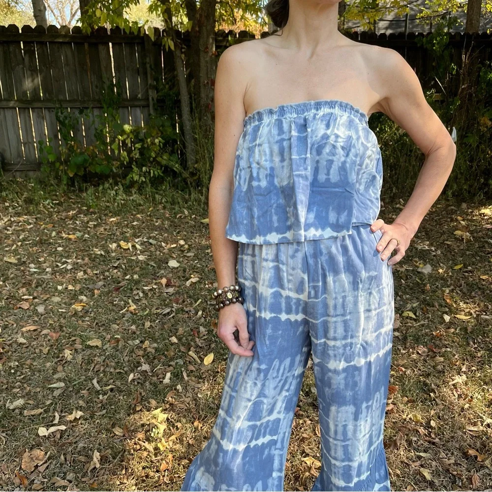 Japna strapless tie dyed wide leg romper / jumpsuit. - Picture 3 of 7